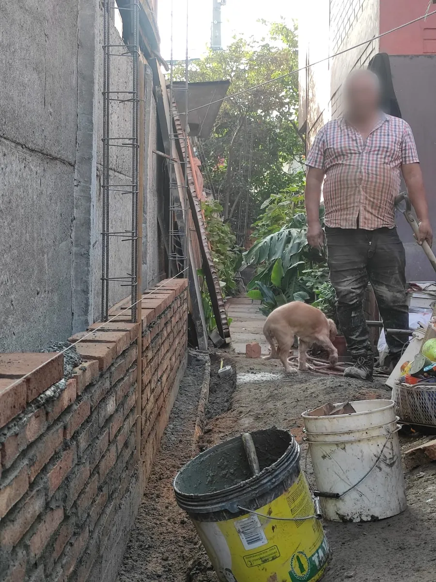 Muro de ladrillo en construcción con enfierradura